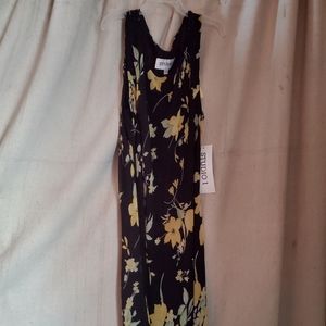 NWT Studio 1 Black W/ Yellow Floral Maxi Dress Size 8